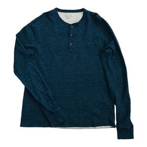 J. Crew Knit Goods Men's Snap Henley Long Sleeve Thermal Shirt, Blue, Size LT